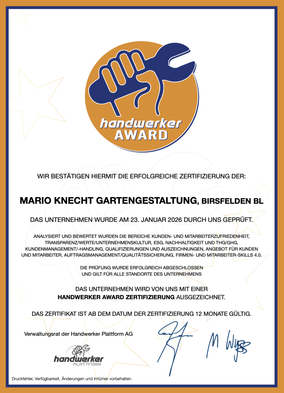 Mario Knecht Gartengestaltung handwerker AWARD Zertifikat 2026 Mario Knecht Gartengestaltung handwerker AWARD Zertifikat 2026