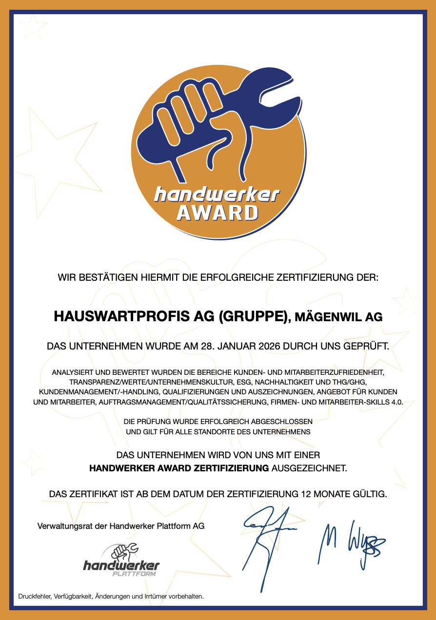 hauswartprofis Gruppe handwerker AWARD Zertifizierung